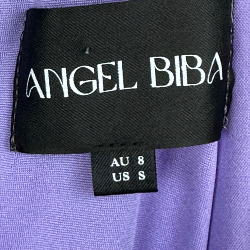 Angel Biba Purple Ruffle Maxi Dress Sleeveless Side Slit Lavender US S AU 8 - Picture 4 of 7